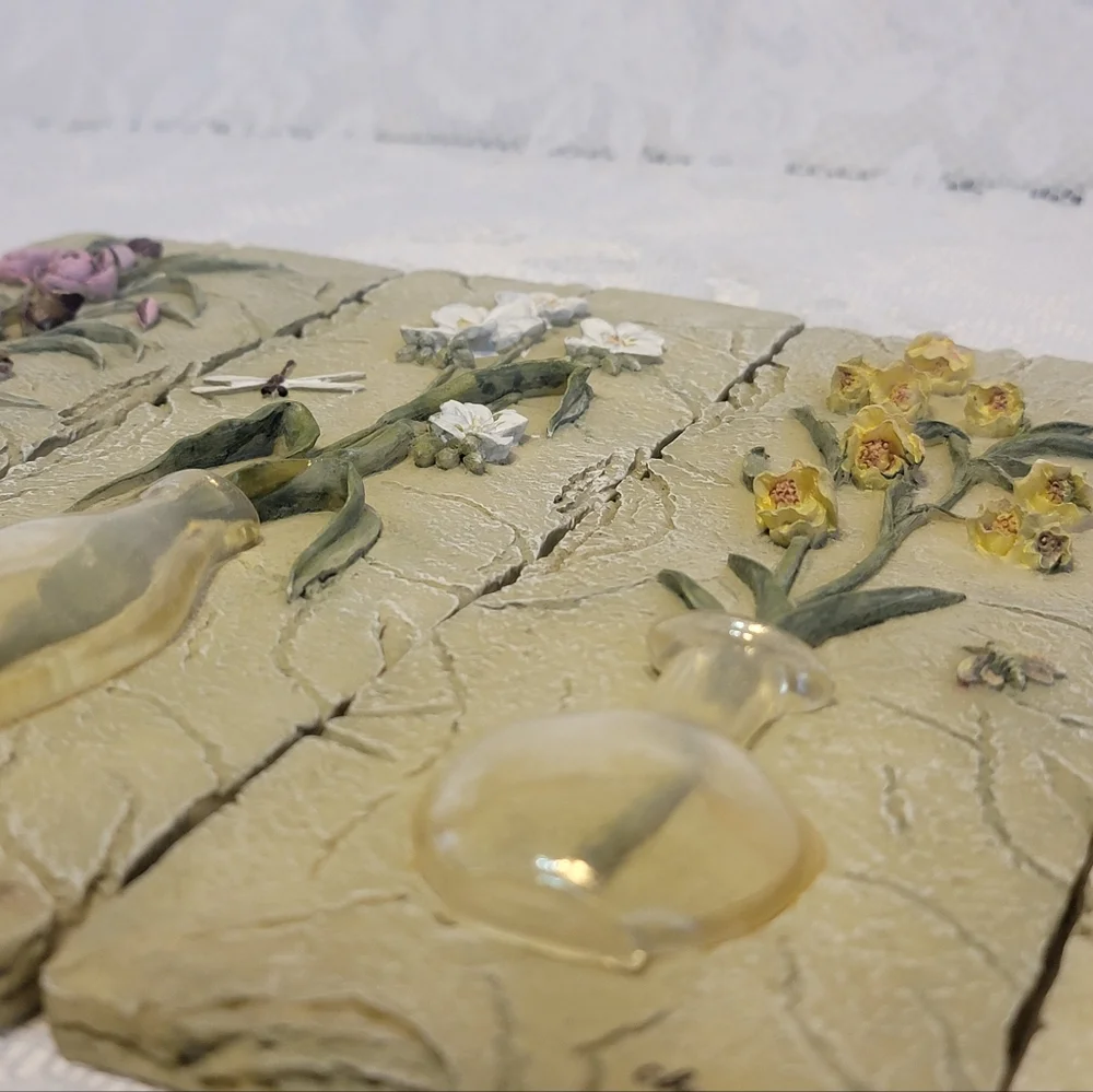 Vintage Cheri Blum Signed 3D Floral Wall Art Plaques Set of 4 Raised Flowers